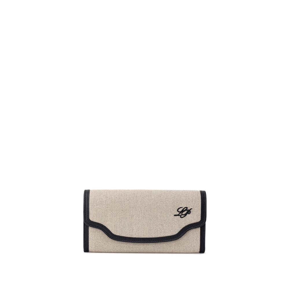 Beige Canvas and Leather Snap Wallet