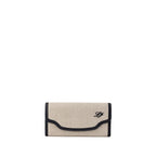 Beige Canvas and Leather Snap Wallet