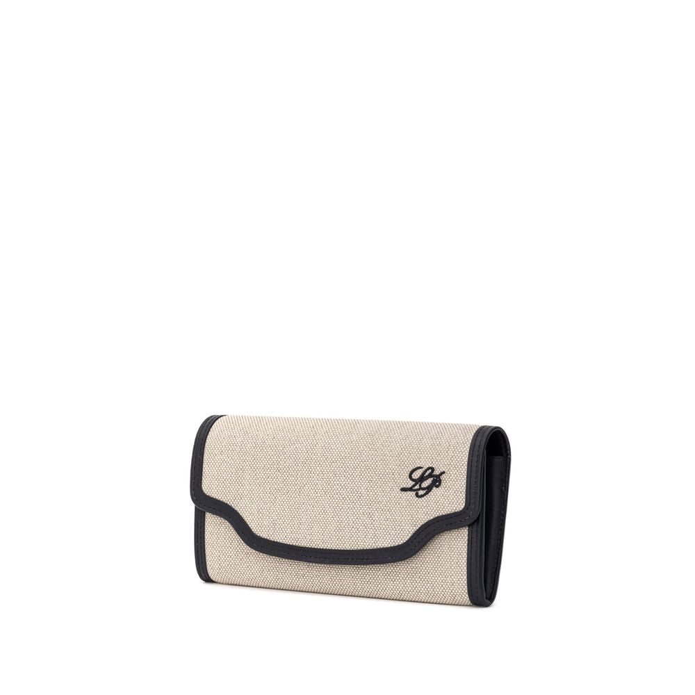Beige Canvas and Leather Snap Wallet