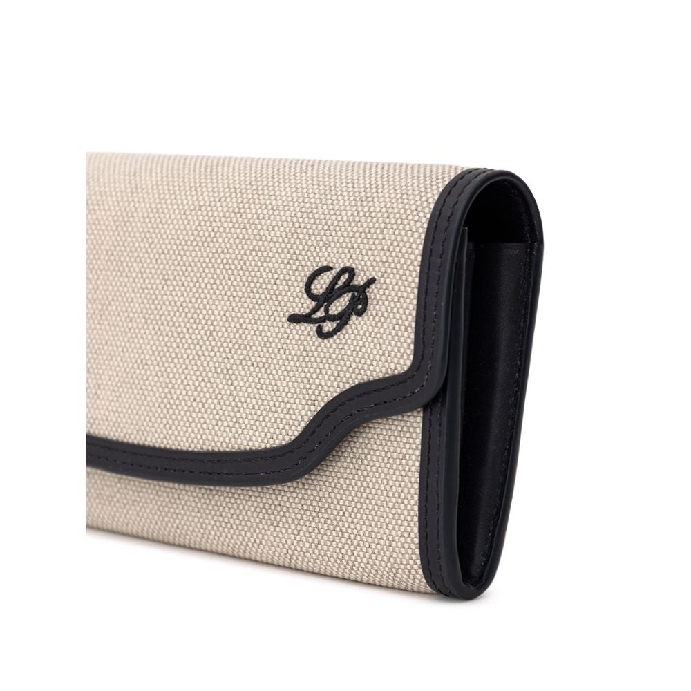 Beige Canvas and Leather Snap Wallet