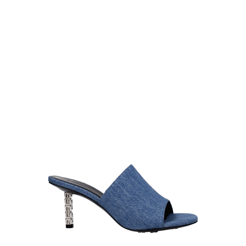 Blue Fabric Platform Mid Heel Sandals