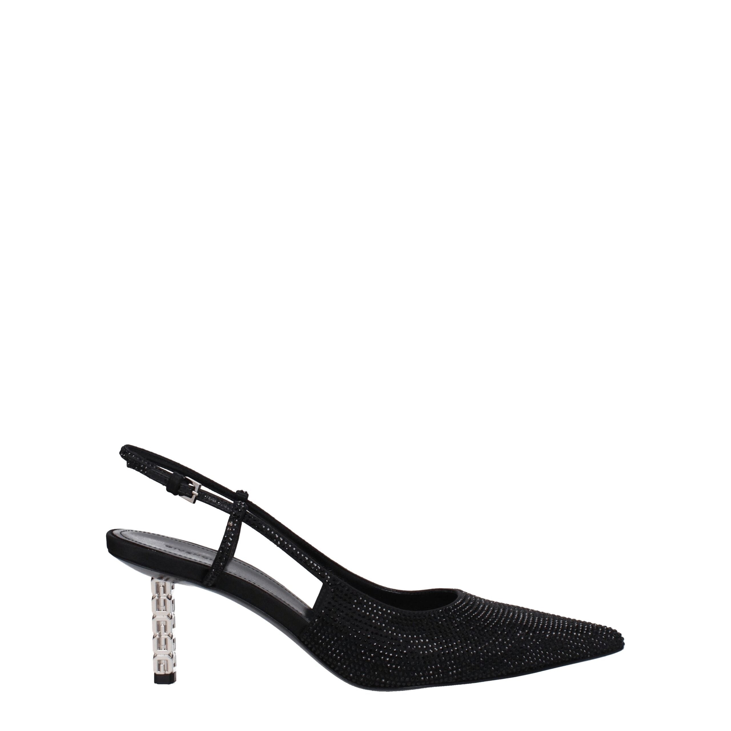 Black Fabric Rhinestone Embellished Pointy Toe Pumps
