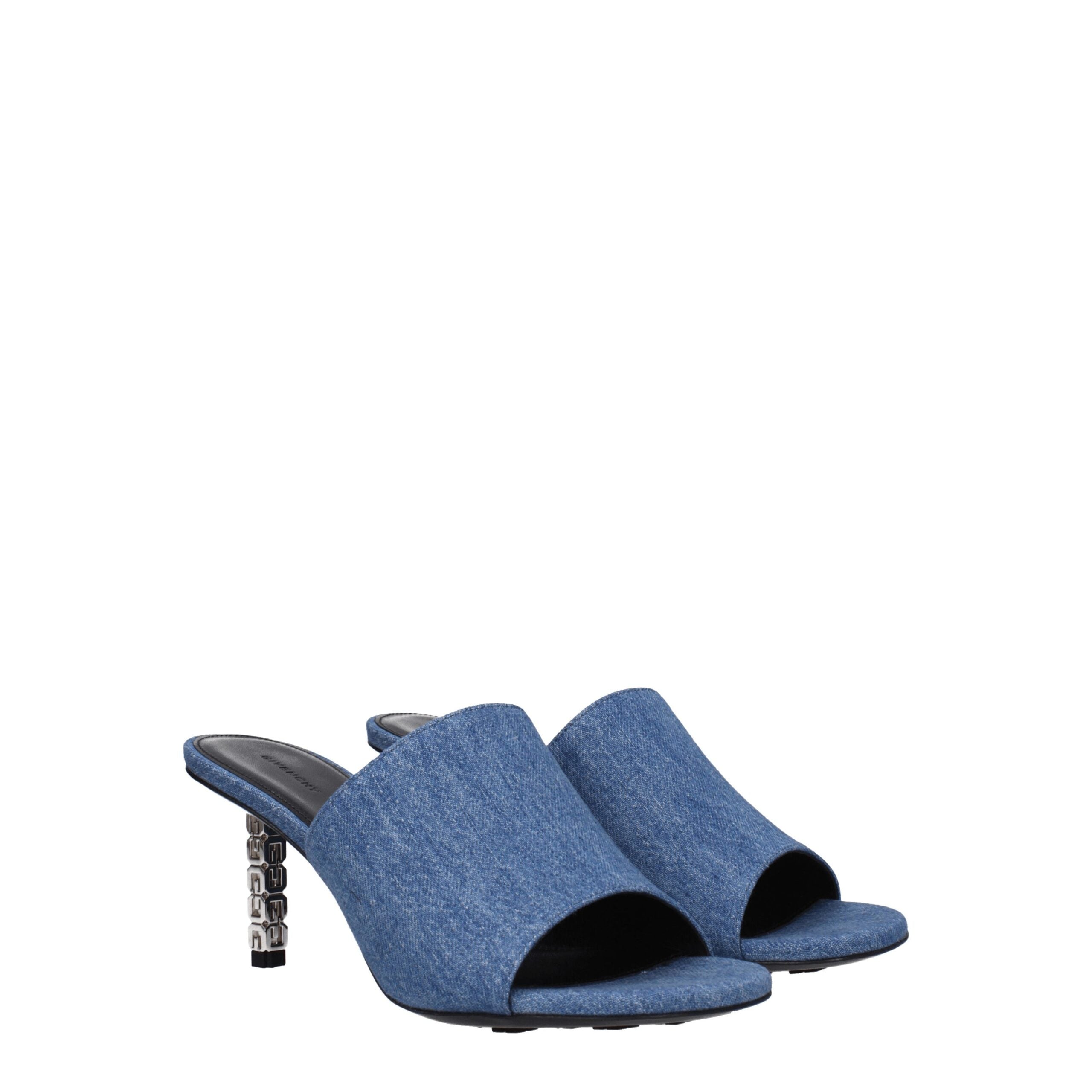Blue Fabric Platform Mid Heel Sandals
