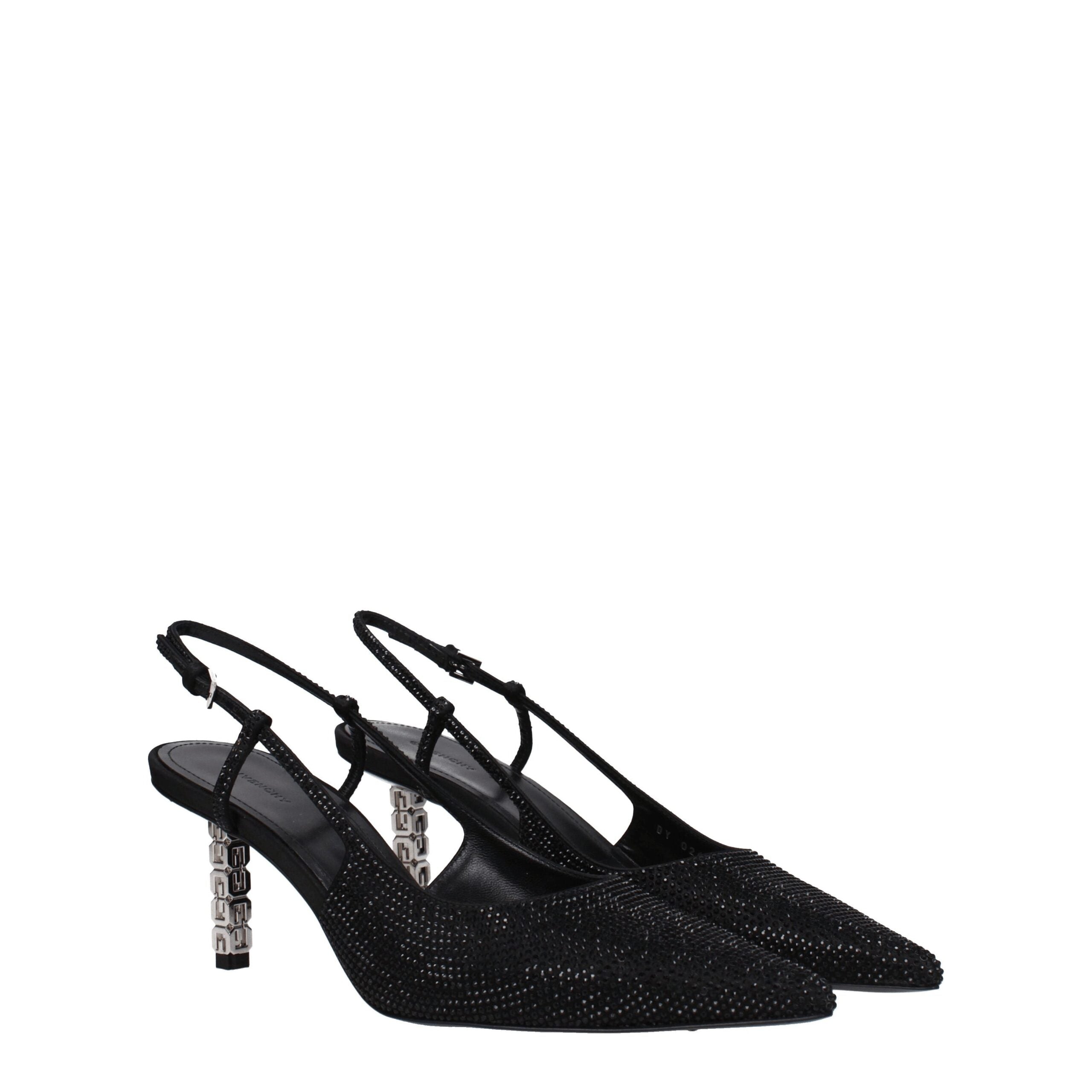 Black Fabric Rhinestone Embellished Pointy Toe Pumps