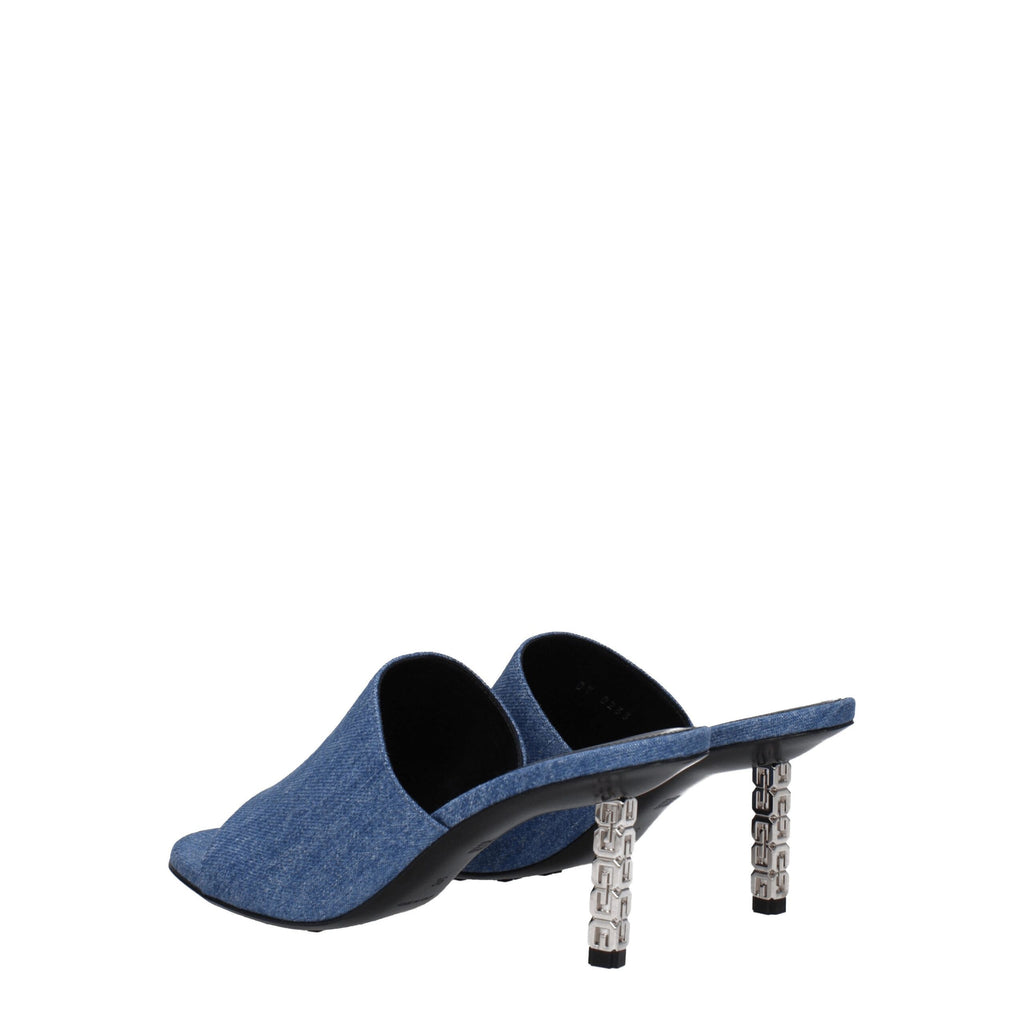 Blue Fabric Platform Mid Heel Sandals