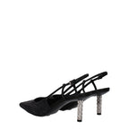 Black Fabric Rhinestone Embellished Pointy Toe Pumps