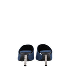 Blue Fabric Platform Mid Heel Sandals