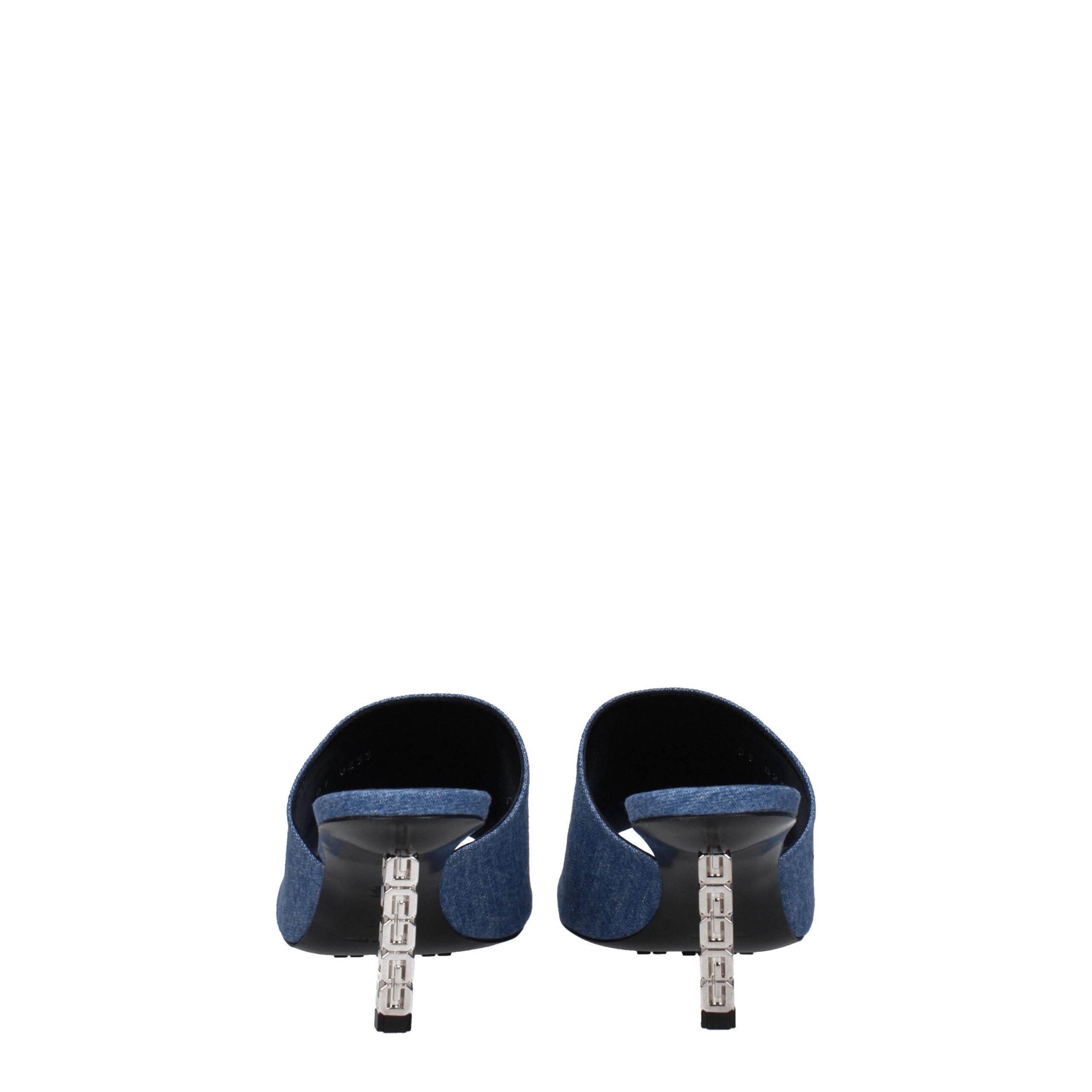 Blue Fabric Platform Mid Heel Sandals
