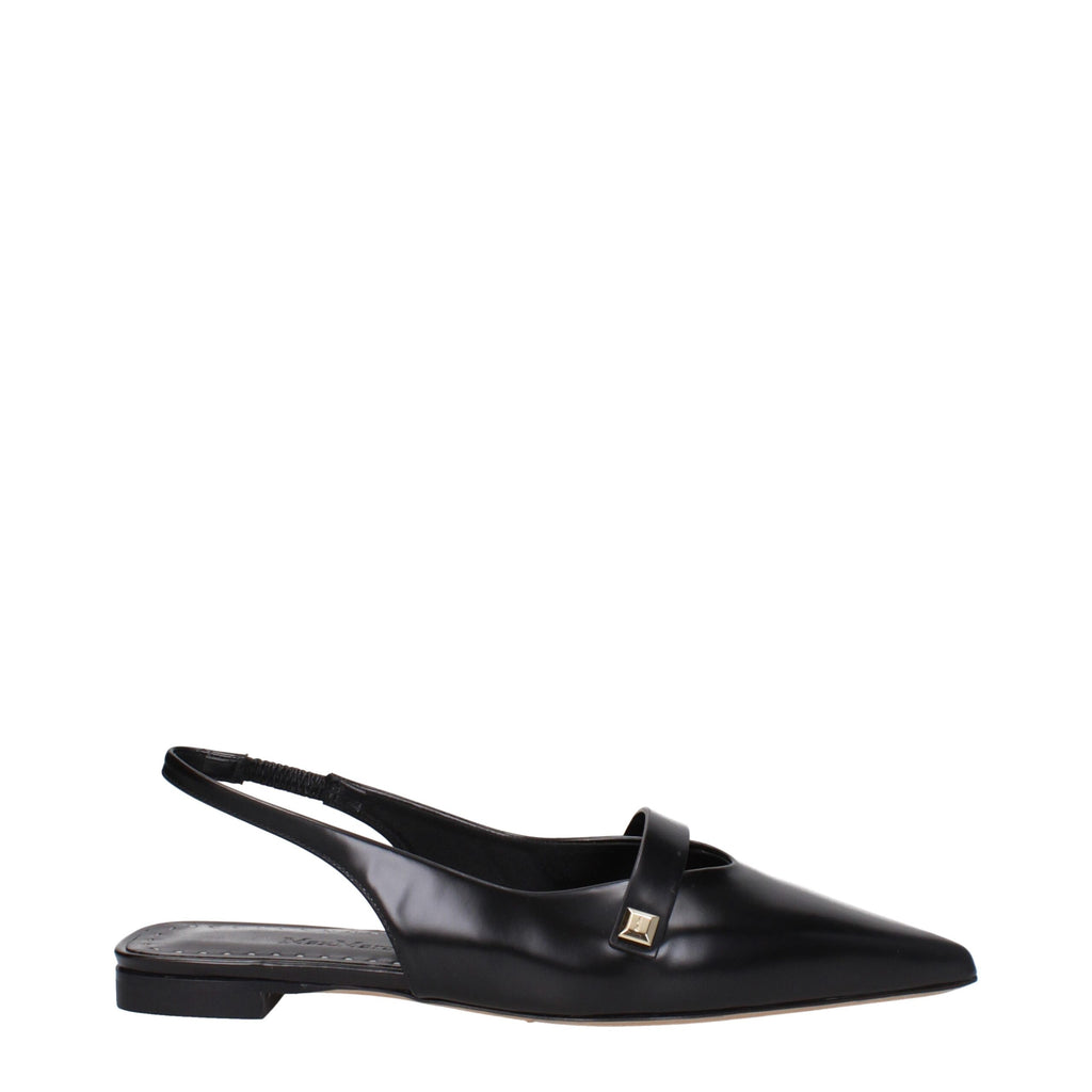 Black Leather Pointy Toe Ballet Flats
