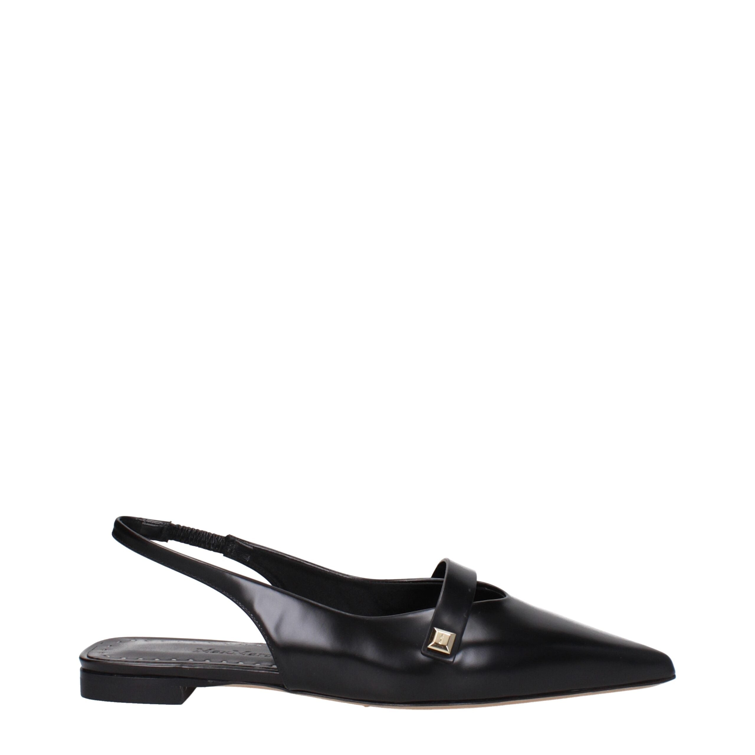 Black Leather Pointy Toe Ballet Flats