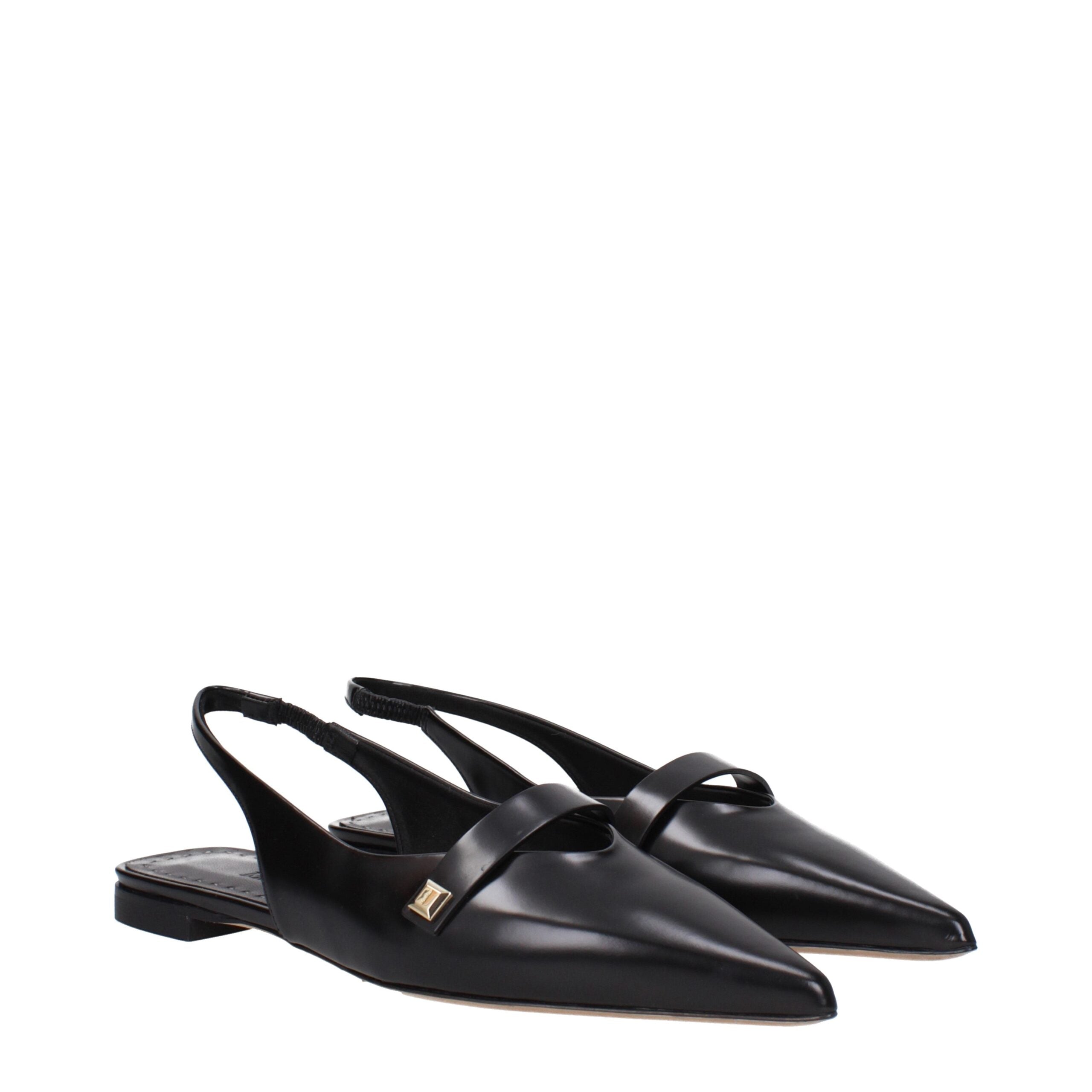 Black Leather Pointy Toe Ballet Flats
