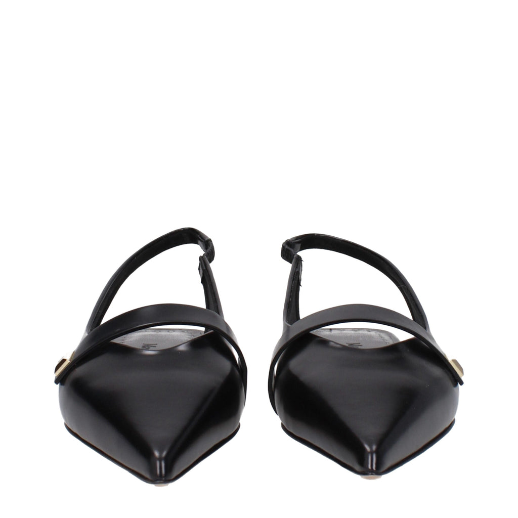 Black Leather Pointy Toe Ballet Flats