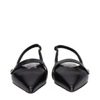 Black Leather Pointy Toe Ballet Flats