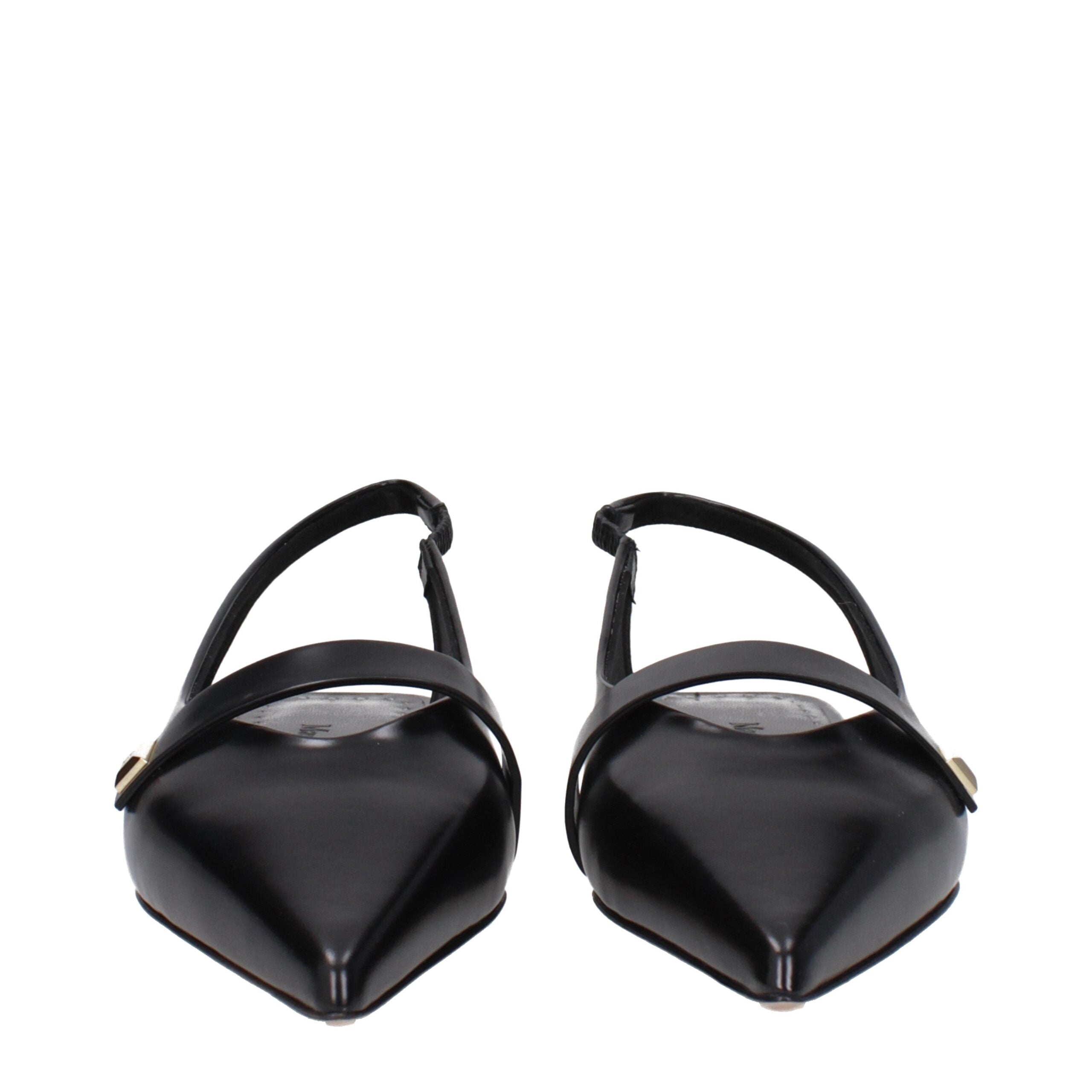 Black Leather Pointy Toe Ballet Flats