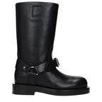 Black Grained Leather Buckle Boots