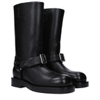 Black Grained Leather Buckle Boots