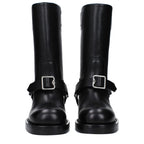 Black Grained Leather Buckle Boots