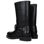 Black Grained Leather Buckle Boots