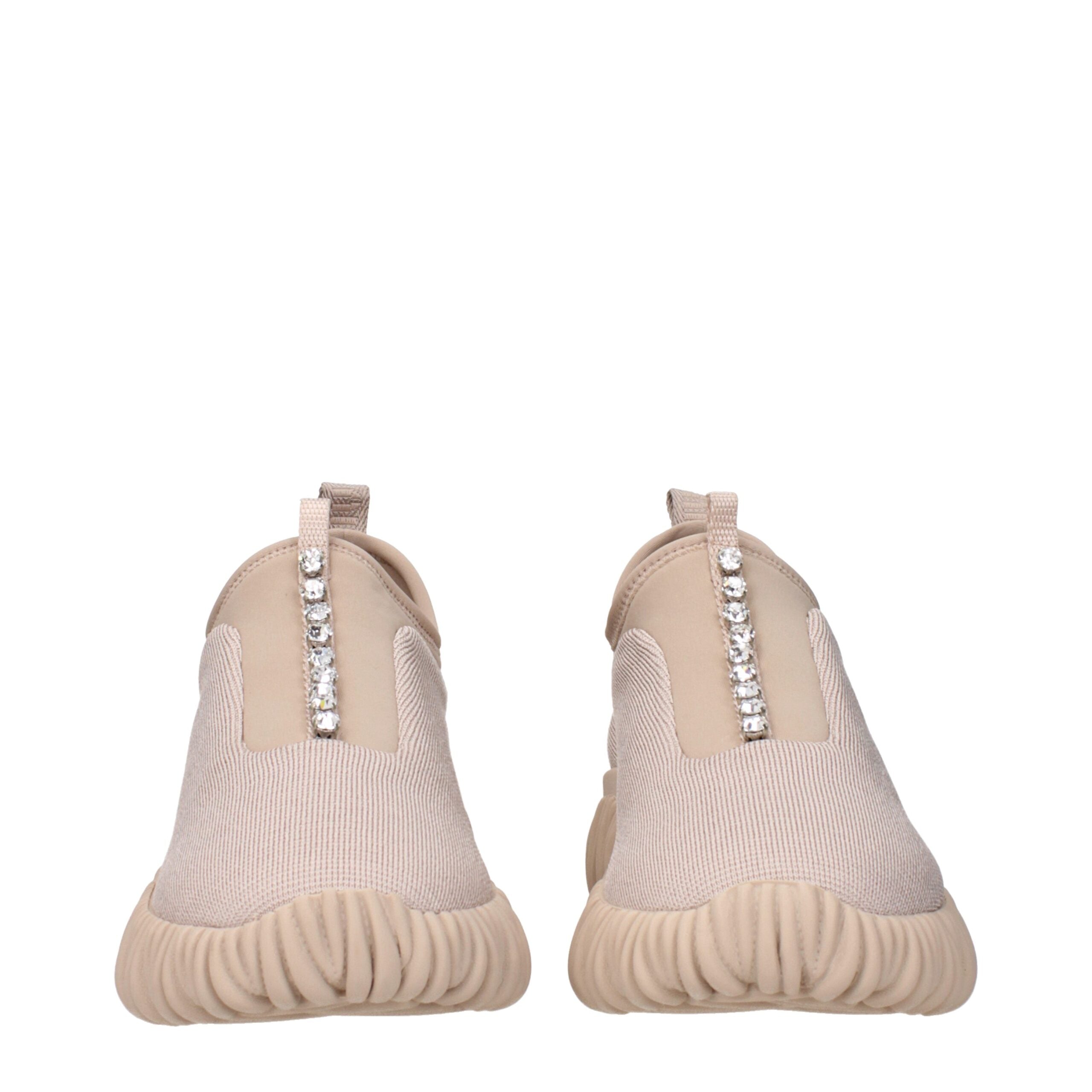 Beige Fabric Rhinestone Embellished Sneakers
