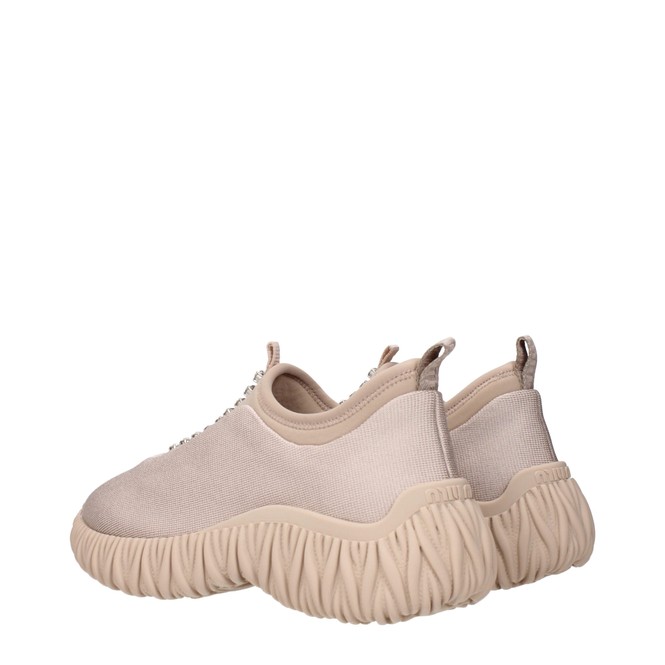 Beige Fabric Rhinestone Embellished Sneakers