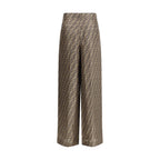 Brown Silk Monogram Palazzo Pants