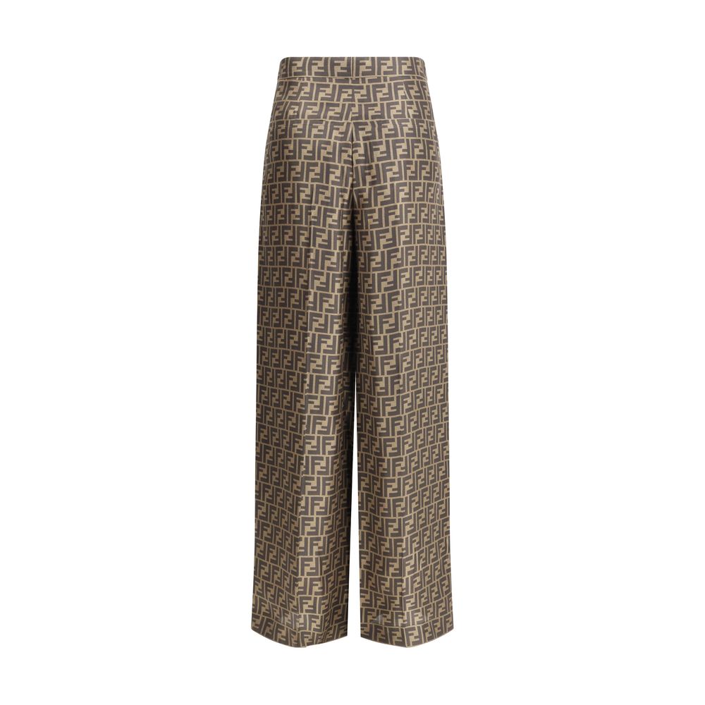 Brown Silk Monogram Palazzo Pants
