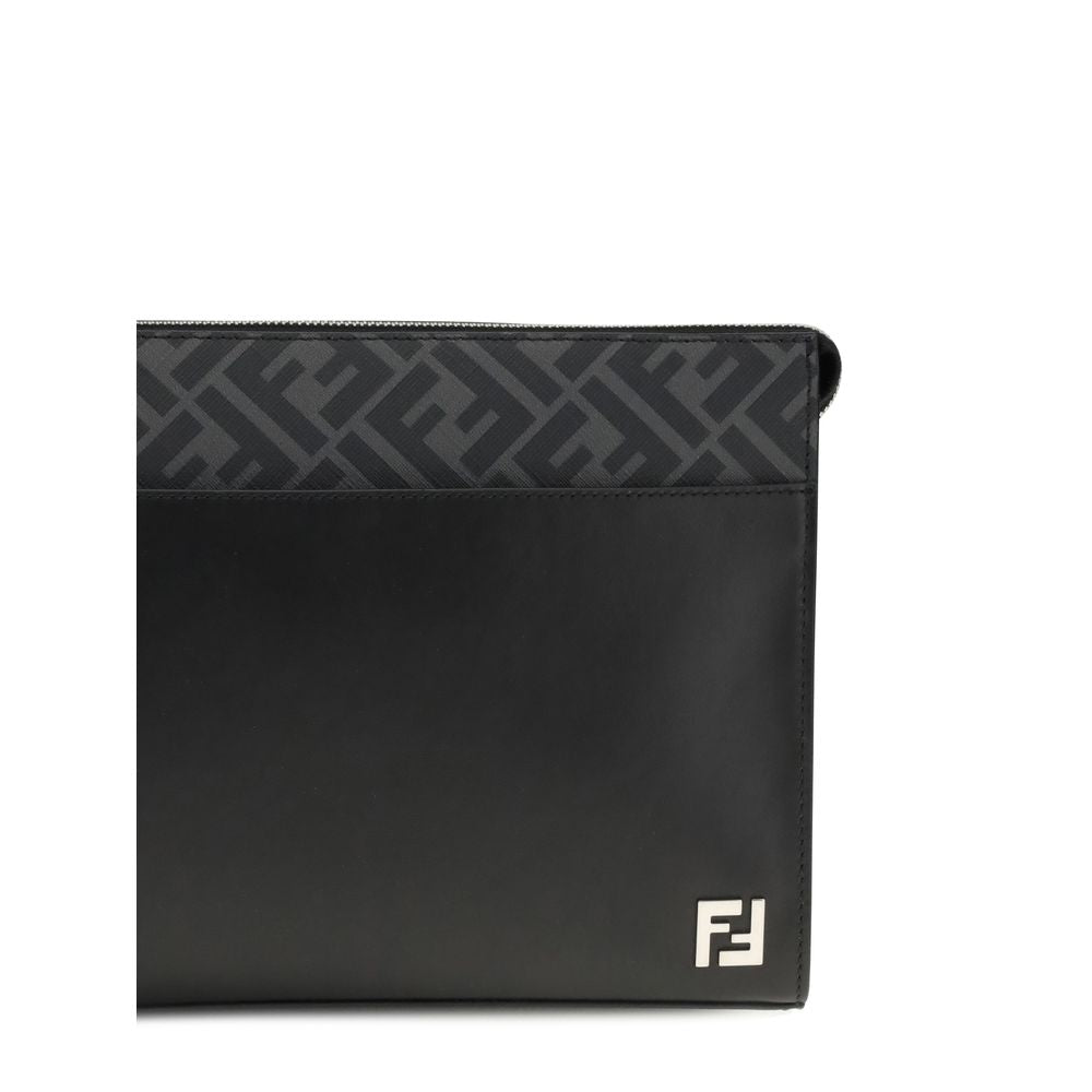Black Calf Leather Pouch Bag