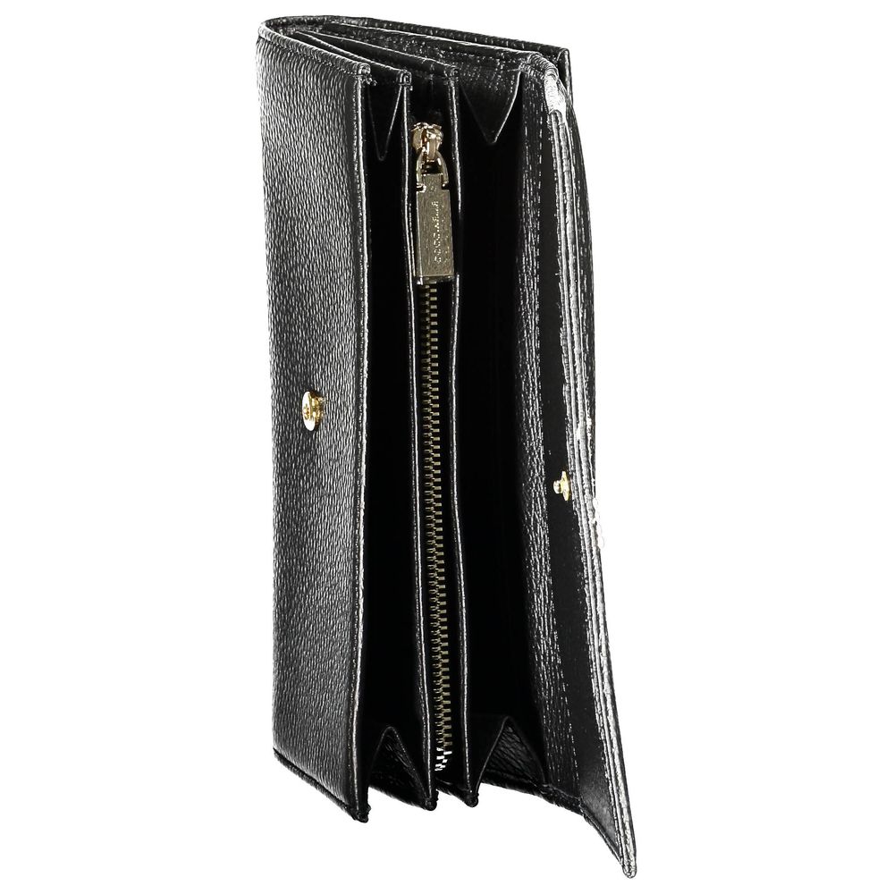 Black Italian Leather Double Opening Wallet