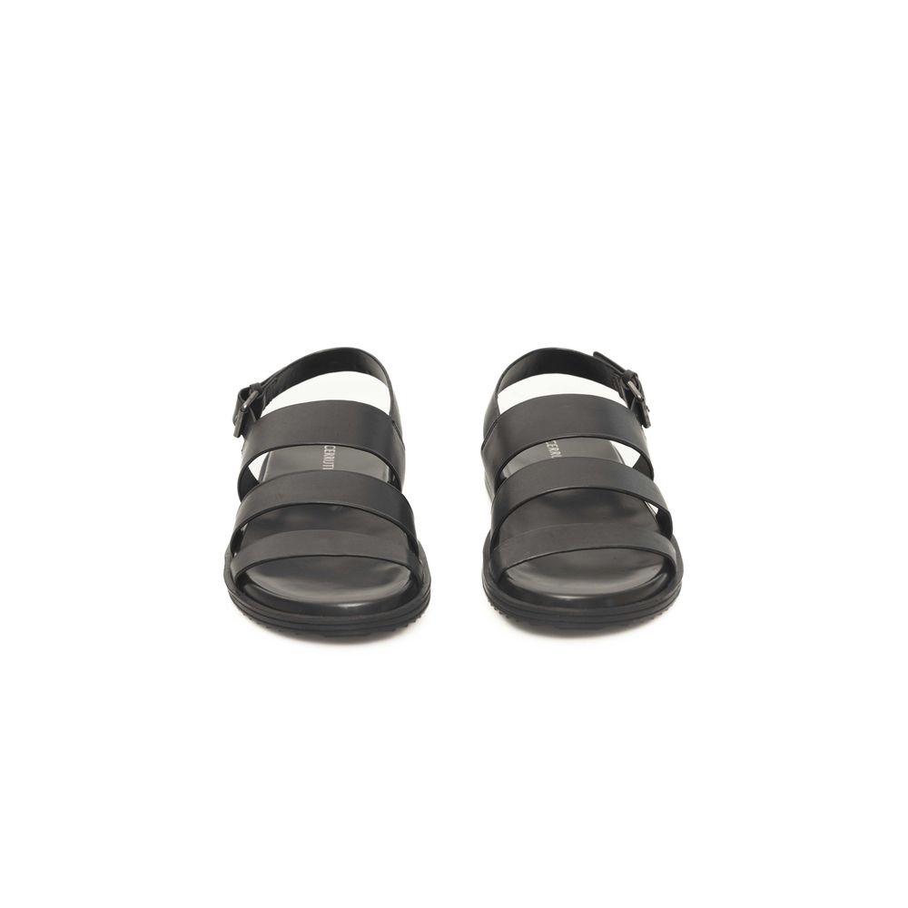 Black Cowhide Wide-Clamp Men's Sandals