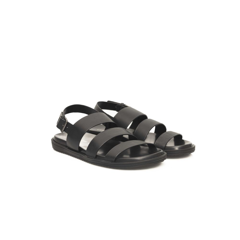 Black Cowhide Wide-Clamp Men's Sandals