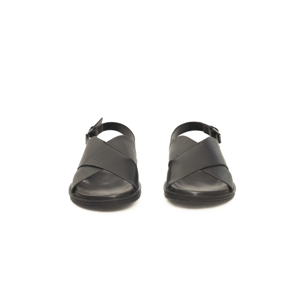 Black Cowhide Woven Men's Sandals