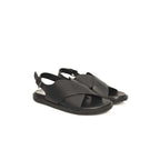 Black Cowhide Woven Men's Sandals