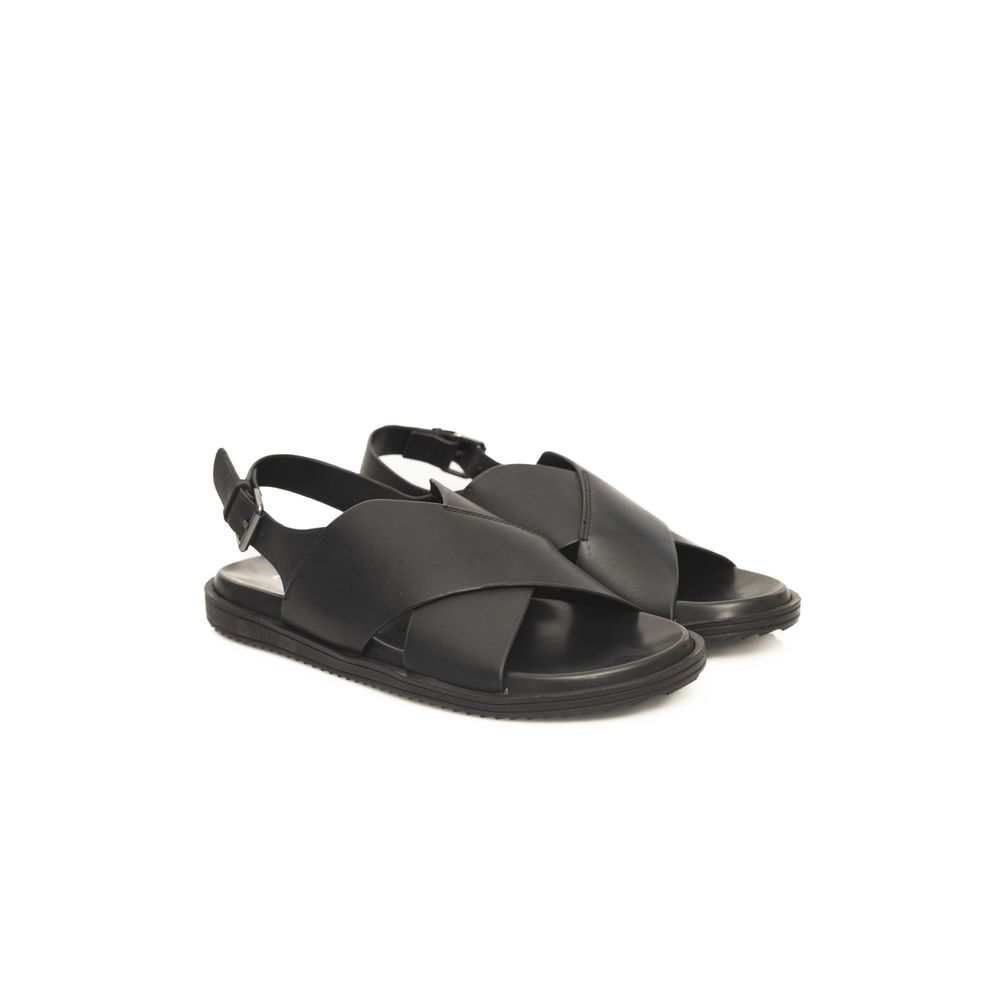 Black Cowhide Woven Men's Sandals