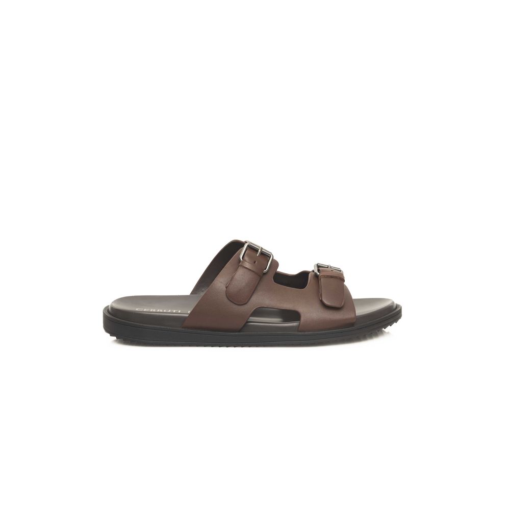 Brown Cowhide Buckle Accent Leather Sandals