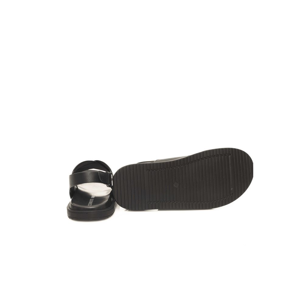 Black Cowhide Woven Men's Sandals