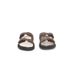 Brown Cowhide Buckle Accent Leather Sandals