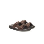Brown Cowhide Buckle Accent Leather Sandals