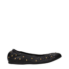 Black Leather Studded Ballet Flats