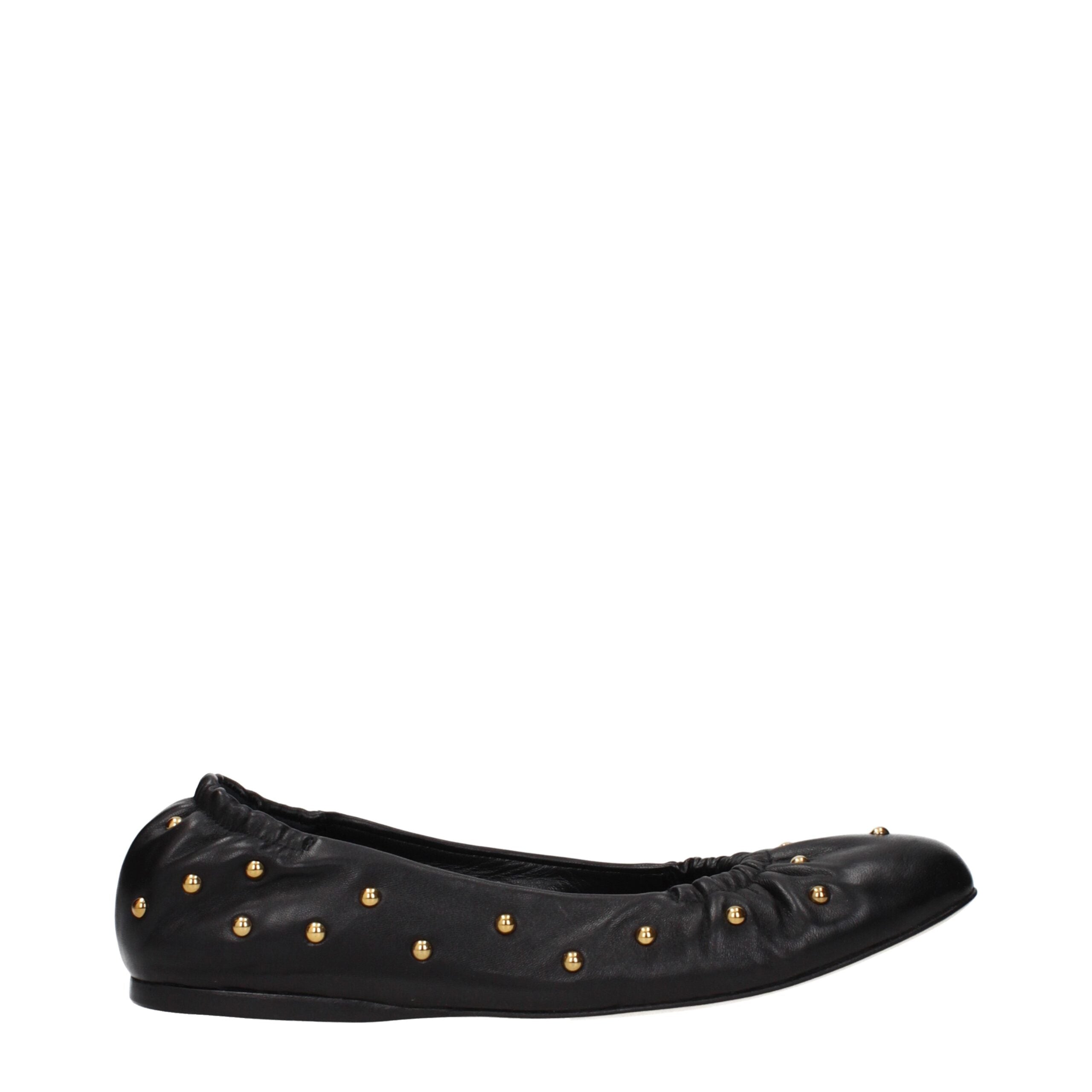 Black Leather Studded Ballet Flats