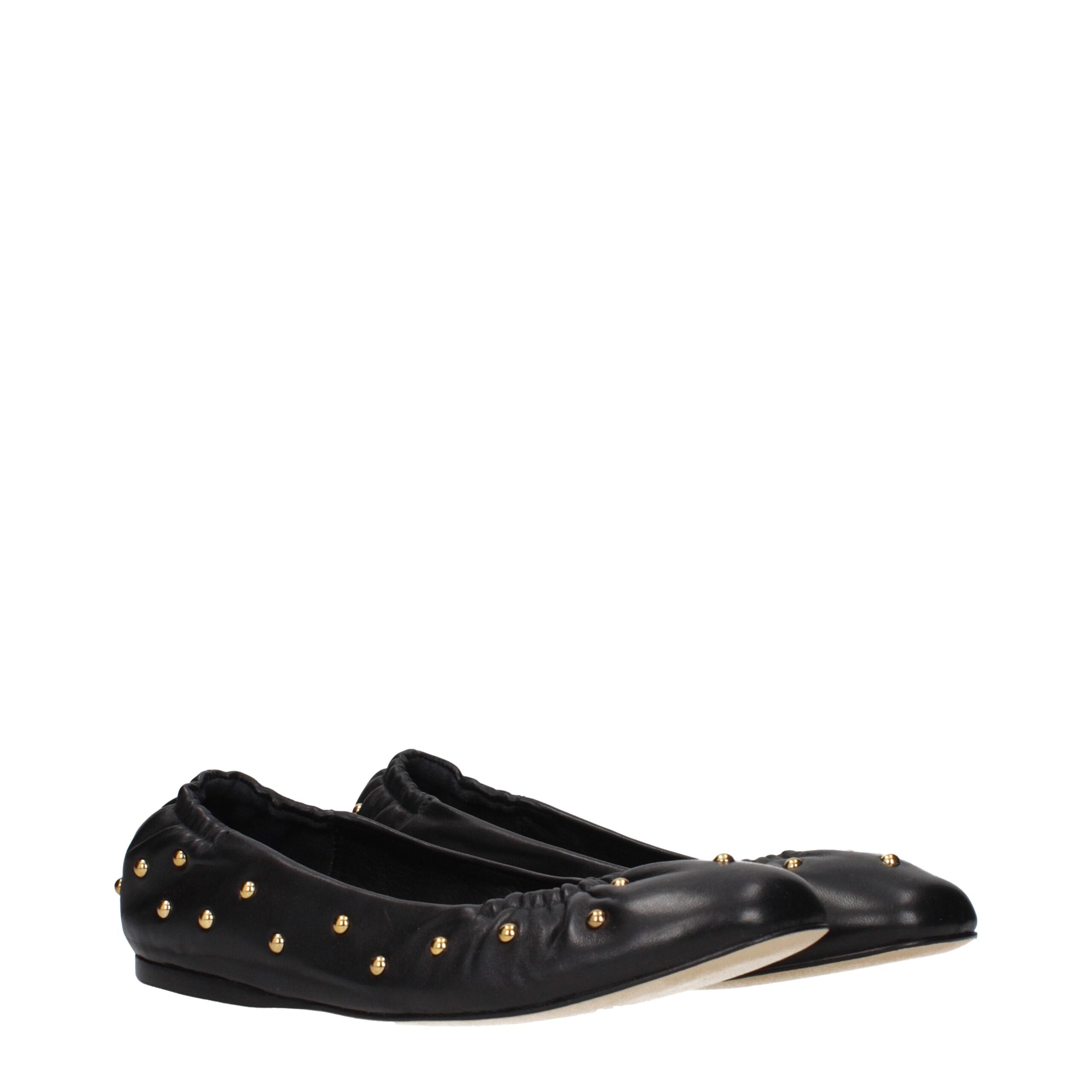 Black Leather Studded Ballet Flats