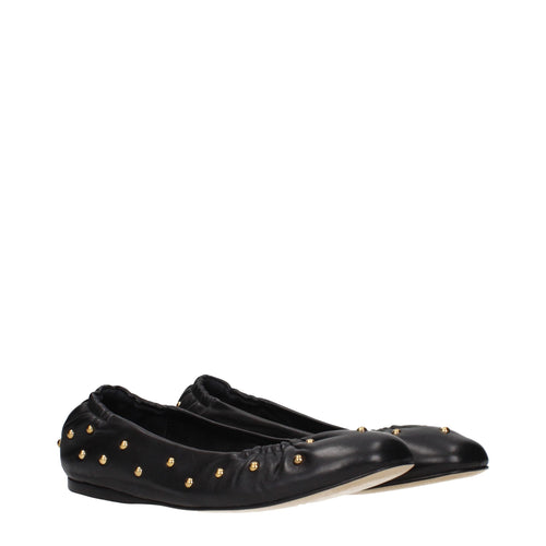 Black Leather Studded Ballet Flats