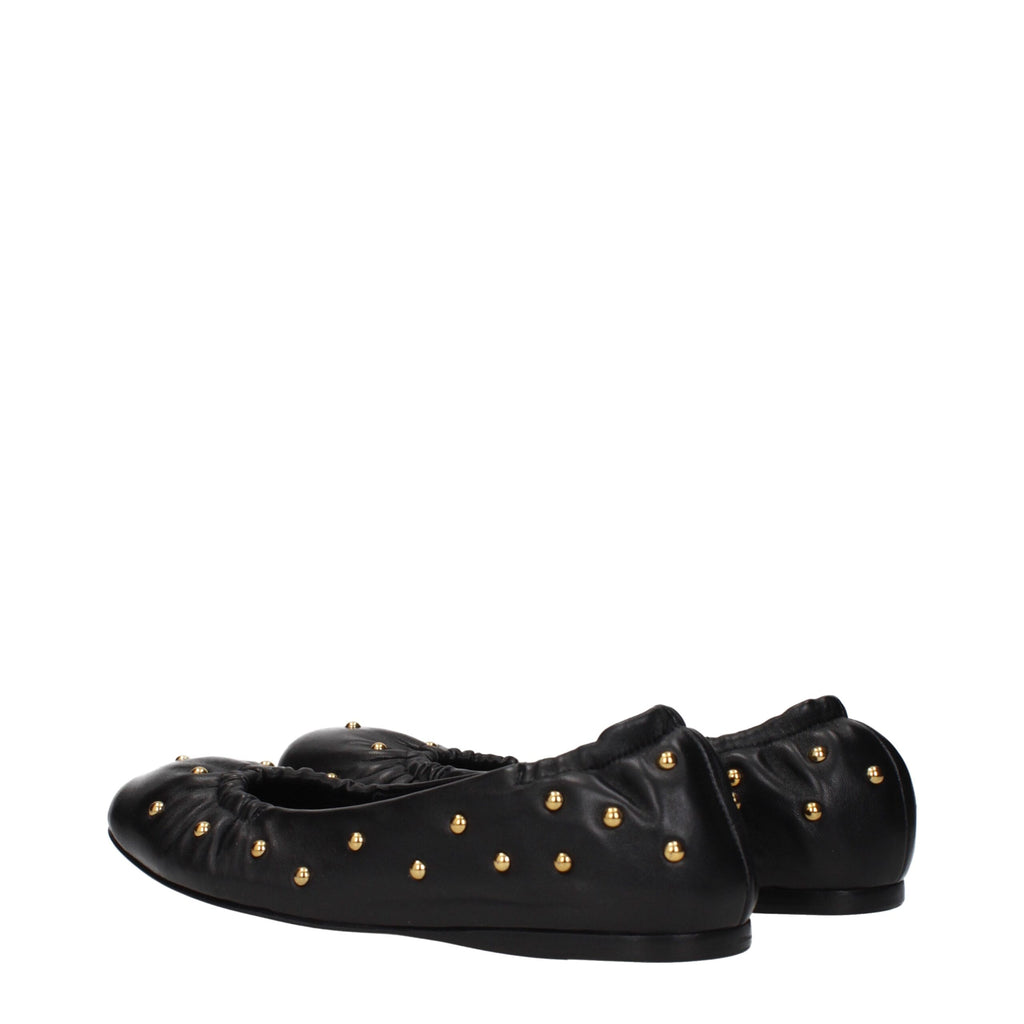 Black Leather Studded Ballet Flats