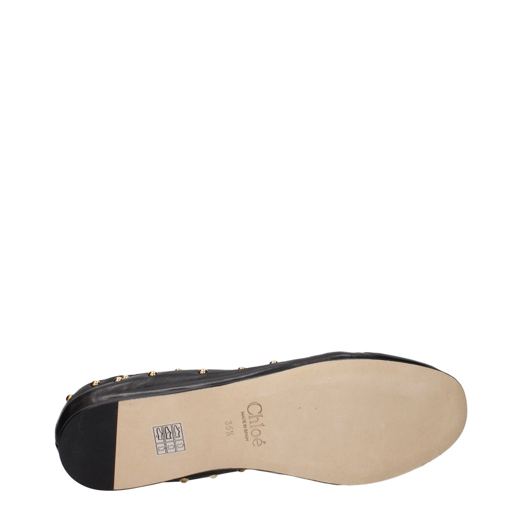 Black Leather Studded Ballet Flats