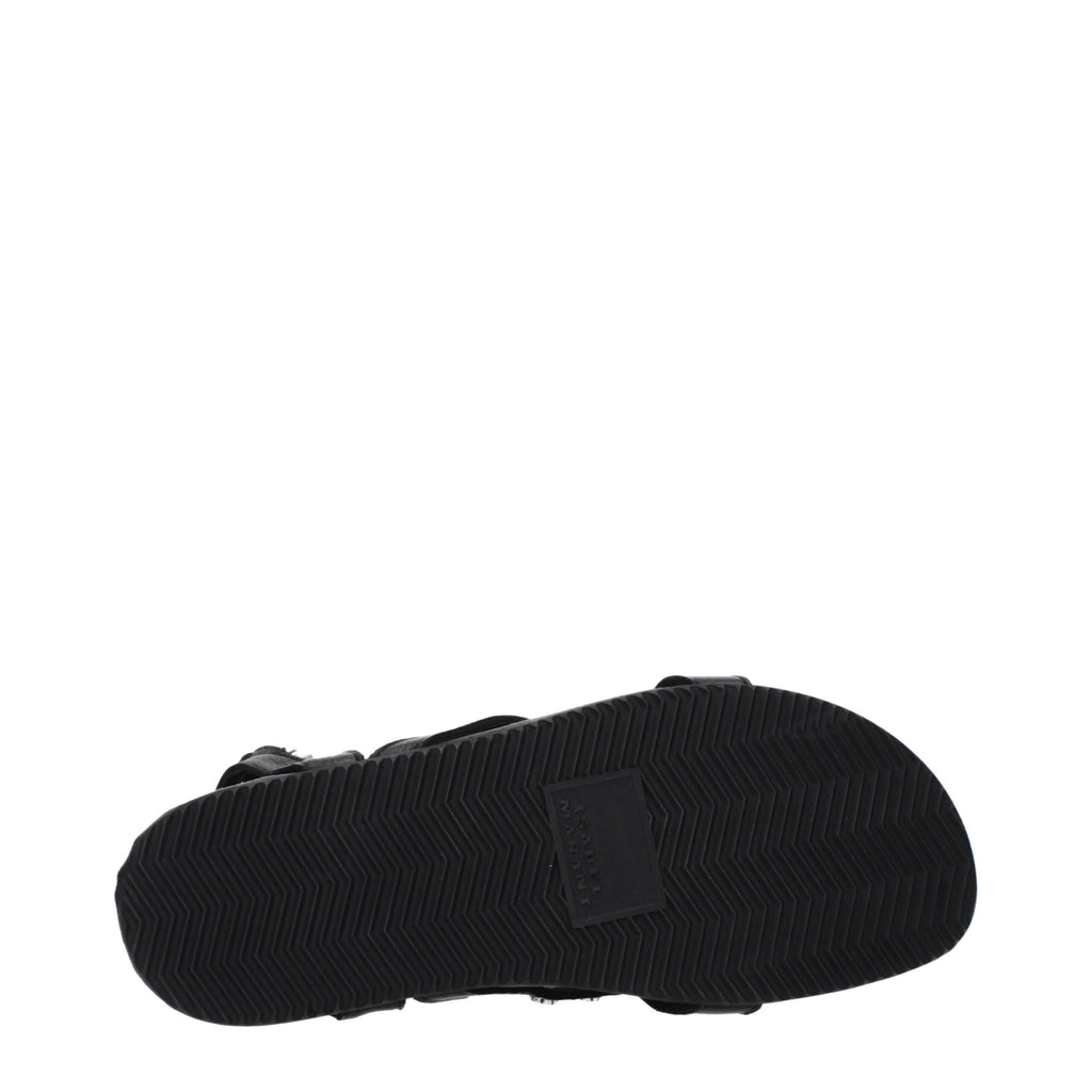 Black Leather Flat Sandals