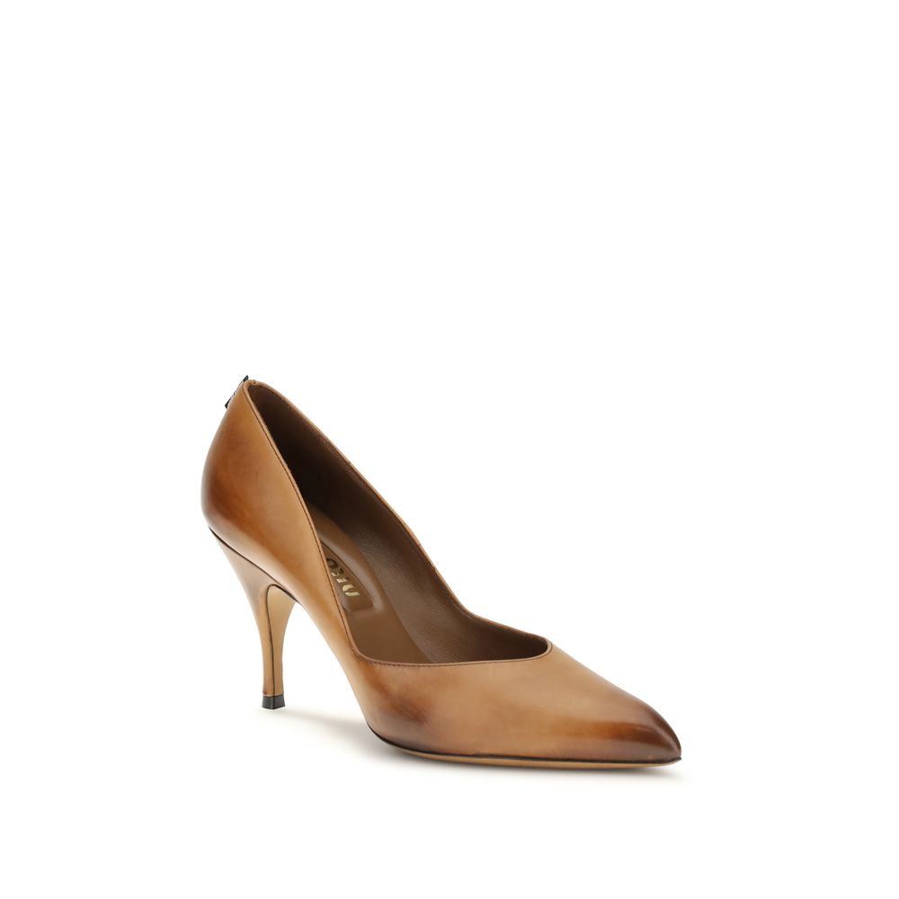 Beige Vintage-Effect Leather Stiletto Pumps