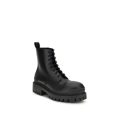 Black Calfskin Strike Lace-Up Boots