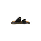Black Leather Flat Sandals