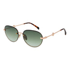 Gold Metal Rimless Oval Sunglasses With Green Gradient Lenses