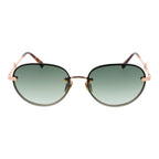 Gold Metal Rimless Oval Sunglasses With Green Gradient Lenses