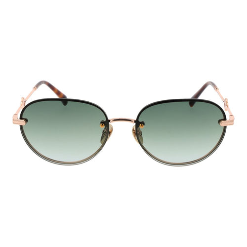 Gold Metal Rimless Oval Sunglasses With Green Gradient Lenses
